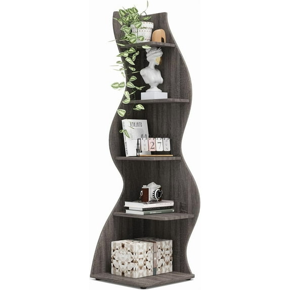 Corner Shelf, Modern Wall Corner Bookshelf, Stylish Corner Small Bookcase Storage Rack Plant Stand with Unique Shape for Living Room, Home Office (, PC)
