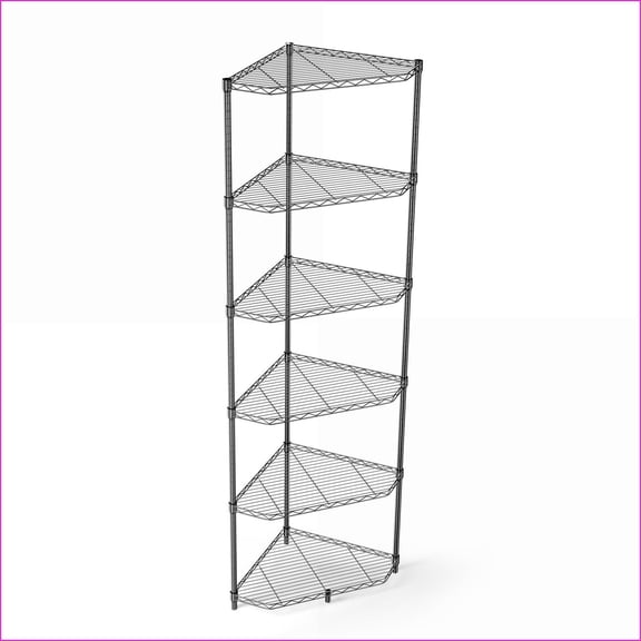 Corner Shelf Rack, 6-Tier Heavy Duty Metal Adjustable Shelves, Space Saving Black | Chrome | Iron+Plastic