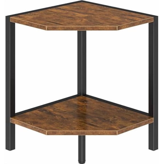 Corner Shelf Stand, 2 Tier Industrial Corner Bookshelf, Multipurpose Standing Corner Display Shelf Countertop Organizer for Living Room Kitchen Bedroom Office, Rustic Brown