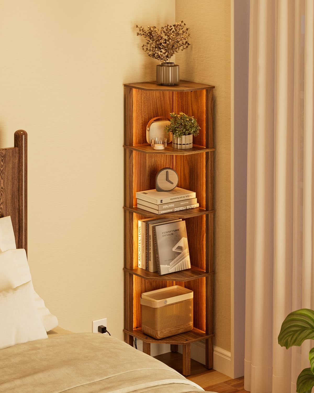 Corner Shelf Stand, 5 Tier Corner Bookshelf,Corner Furniture for ... - Small Space Wood Furniture