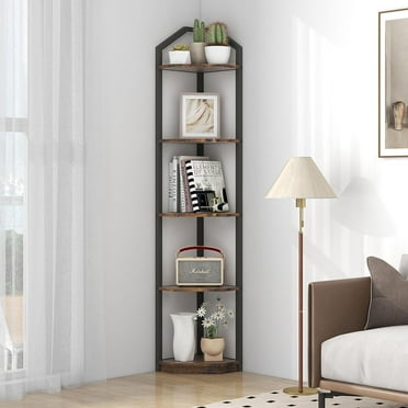 Corner Shelf Stand, Black Corner Bookshelf, Bathroom Storage Rack Shelf, Plant Rack, Tempered Glass, Steel Frame, Modern Style for Living Room, Bathroom, Kitchen