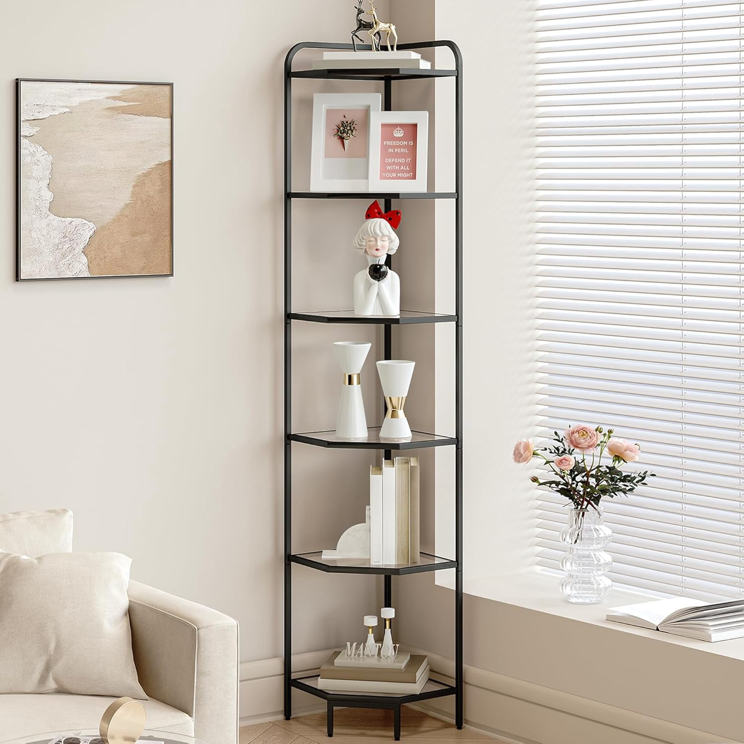 Corner Shelf Stand, Glass Bookshelf Bookcase, Bathroom Organizer, Plant ...