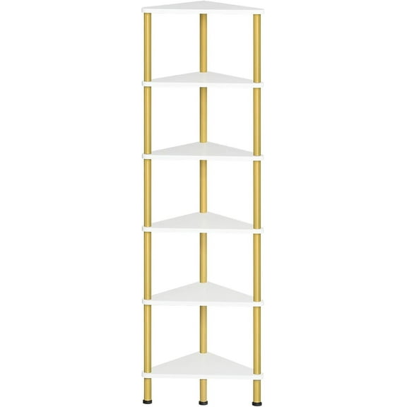 Corner Shelf Stand, Industrial 5-Tier Corner Bookshelf with Metal Frame, Plant Display Shelf, Small Bookcase for Small Spaces, Bedroom, Living Room