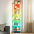 thumbnail image 1 of Corner Shelf Stand,Tall White Corner Shelf with LED Light with Music Sync and 16 Million DIY Color,Narrow Bookshelf Storage Rack Display Shelf Unit with Metal Frame for Living Room,Bedroom (White), 1 of 11