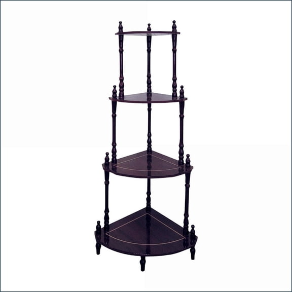 Corner Shelf, Traditional 4-Tier Engineered Wood, 39 Tall, Burgundy Red Finish | Cherry | Wood