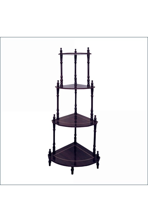 Corner Shelf, Traditional 4-Tier Engineered Wood, 39 Tall, Burgundy Red Finish | Cherry | Wood