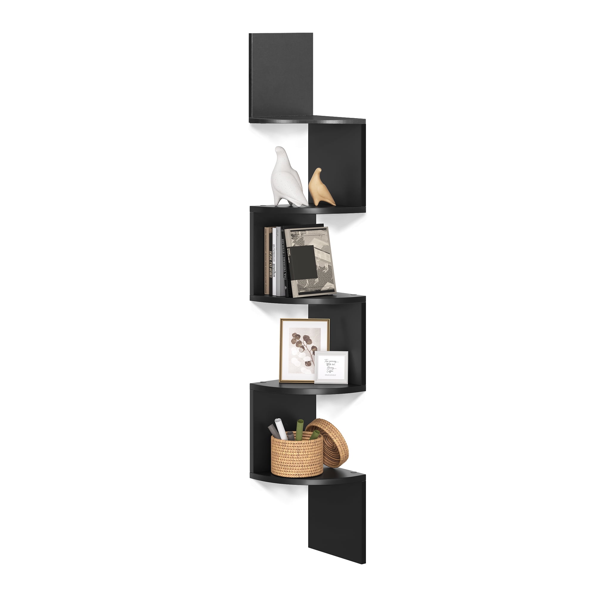 Corner Shelf Wall Mount 5-Tier Floating Corner Bookshelf Plant Shelf for Bedroom Living Room Bathroom Home Office Ink Black