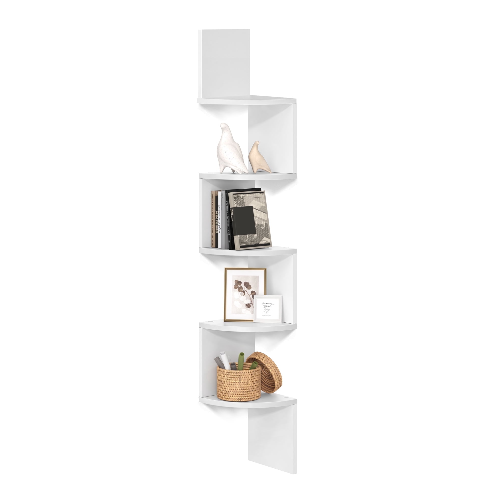 Corner Shelf Wall Mount 5-Tier Floating Corner Bookshelf Plant Shelf for Bedroom Living Room Bathroom Home Office White