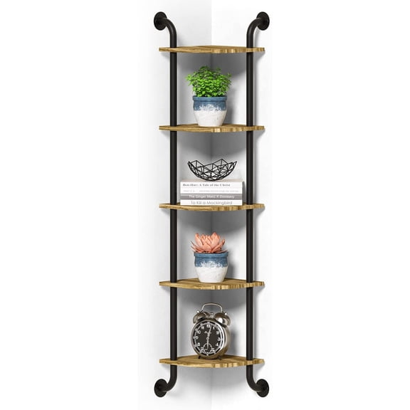 Corner Shelf Wall Mount 5-Tier, Wall Decor for Living Room Bedroom, Wall Corner Shelves Bookshelf, Rustic Industrial Pipe Shelves Thanksgiving Day, Brown