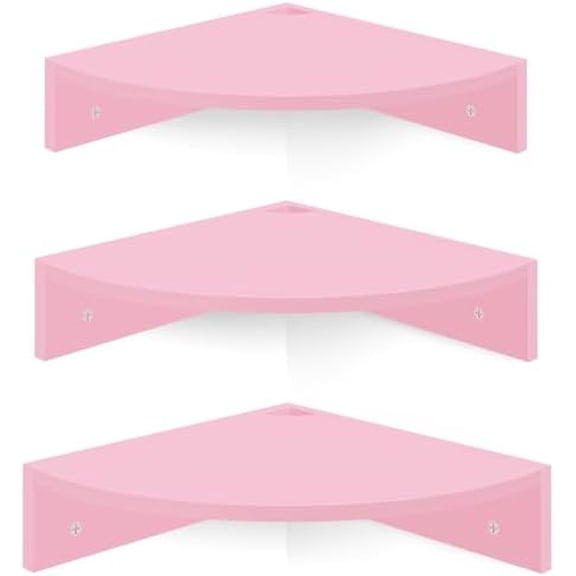 Corner Shelf Wall Mount, Set of 3 Corner Floating Shelves with Cable Hole, 3 Tier Wood Corner Hanging Shelves, Living Room Bedroom Bathroom, Pink