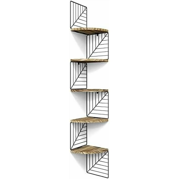 Corner Shelf Wall Mount of 5 Tier Rustic Wood Floating Shelves Wall Shelves for Bedroom Living Room Bathroom Kitchen Office and More Carbonized Black