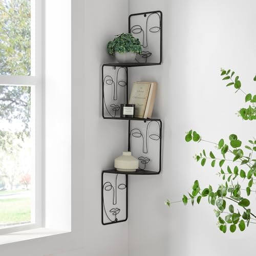 Corner Shelf, Wall Mounted Face Sculpture Display Shelf with Philosophical Art Design for Living Room Decor, Wall Corner Bookshelf Multi Unit Organizer, Tall Shelf Plant Stand for Bedroom, Bathroom