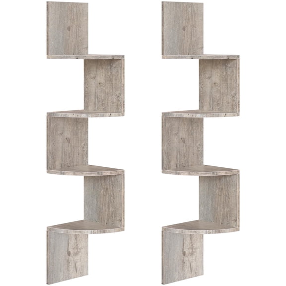 Corner Shelf Wall-Mounted, Set of 2 Floating Corner Shelves for Wall, 4-Tier Corner Bookshelves for Living Room, Bedroom, Bathroom, Home Office, Rustic Brown BF25BJP201