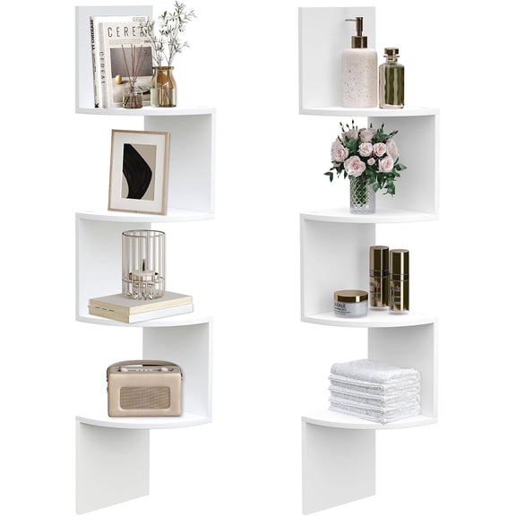 Corner Shelf Wall-Mounted, Set of 2 Floating Corner Shelves for Wall, 4-Tier Corner Bookshelves for Living Room, Bedroom, Bathroom, Home Office, White