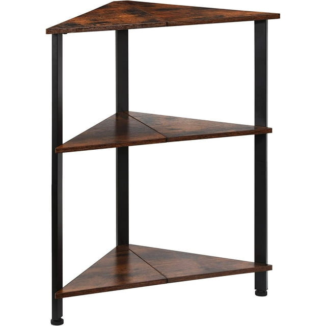 Corner Shelf Wood End Table Storage Stand with Metal Frame