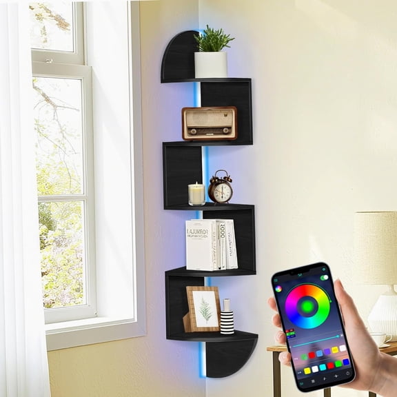 Corner Shelf with Wall Mounted Corner Floating 65 Pounds, Black