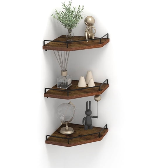 Corner Shelf with Wall Mounted Set of 3, Floating Brown