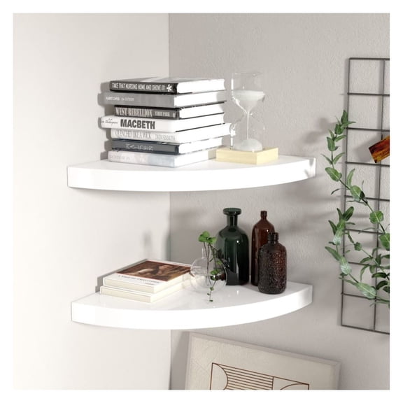 Corner Shelves 2 Pcs White 13.8x13.8x1.5" - Floating Wall Shelves for Books, Decor, Collectibles - Modern MDF Display Shelves with Invisible Mounting