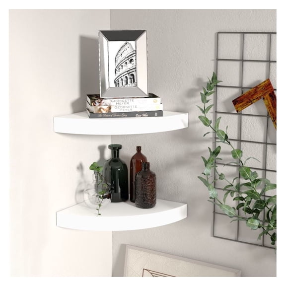 Corner Shelves 2 Pcs White 9.8x9.8x1.5", Floating Wall Shelves for Bedroom, Living Room, Kitchen - Modern MDF Display Shelves for Books, Decor