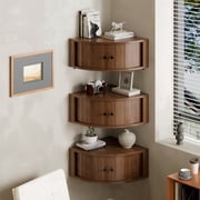 Corner Shelves Set of 3 Floating Corner Shelves Wall Cabinet with Sliding Doors for Living Room Bedroom Small Space