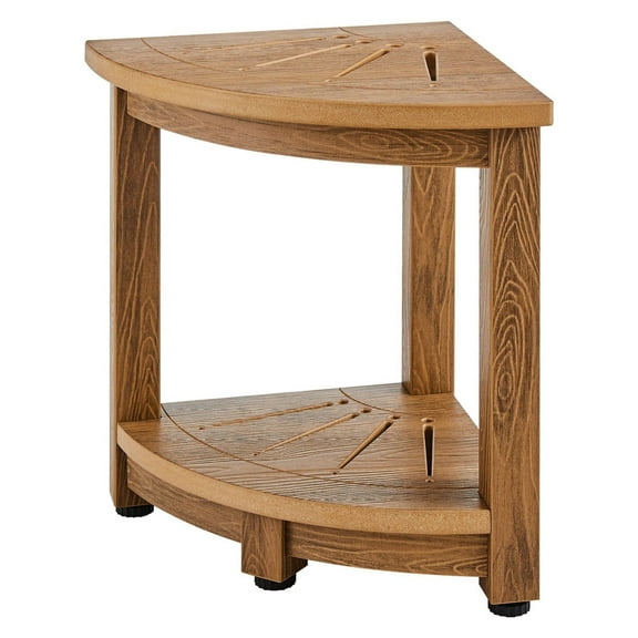 Corner Shower Bench - 16.5" Height - 350 LBS Capacity - Water Resistant Shower Stool with Storage - Faux Wood Grain - Bathroom, Living Room