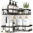 thumbnail image 1 of Corner Shower Caddy - 2 Pack, Adhesive Shower Organizers, Rustproof Stainless Steel Shower Shelves with 8 Hooks, No Drilling Bathroom Organizers and Storage Racks, Space-Saving, Black, Large, 1 of 6