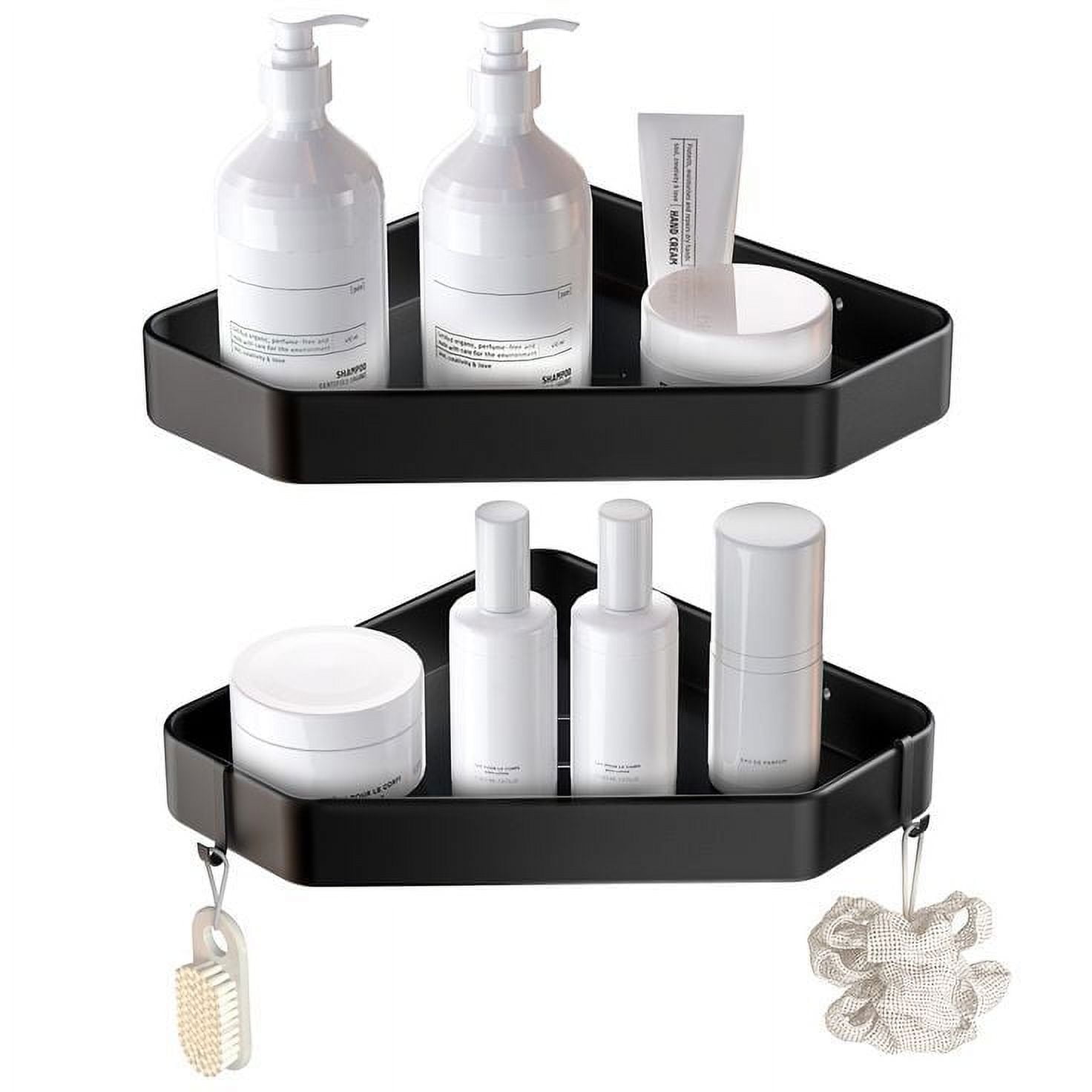 3pcs Black Self-adhesive Wall Mounted Corner Storage Shelf For Bathroom &  Kitchen, Cosmetics & Shower Shelf, Stainless Steel