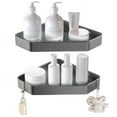 thumbnail image 1 of Corner Shower Caddy 2-Pack, No Drilling Shower Rack, Adhesive Shower Corner Shelf with 2 Movable Hooks, Rustproof Aluminum Bathroom Storage Organizer for Toilet Dorm Kitchen Grey, 1 of 5