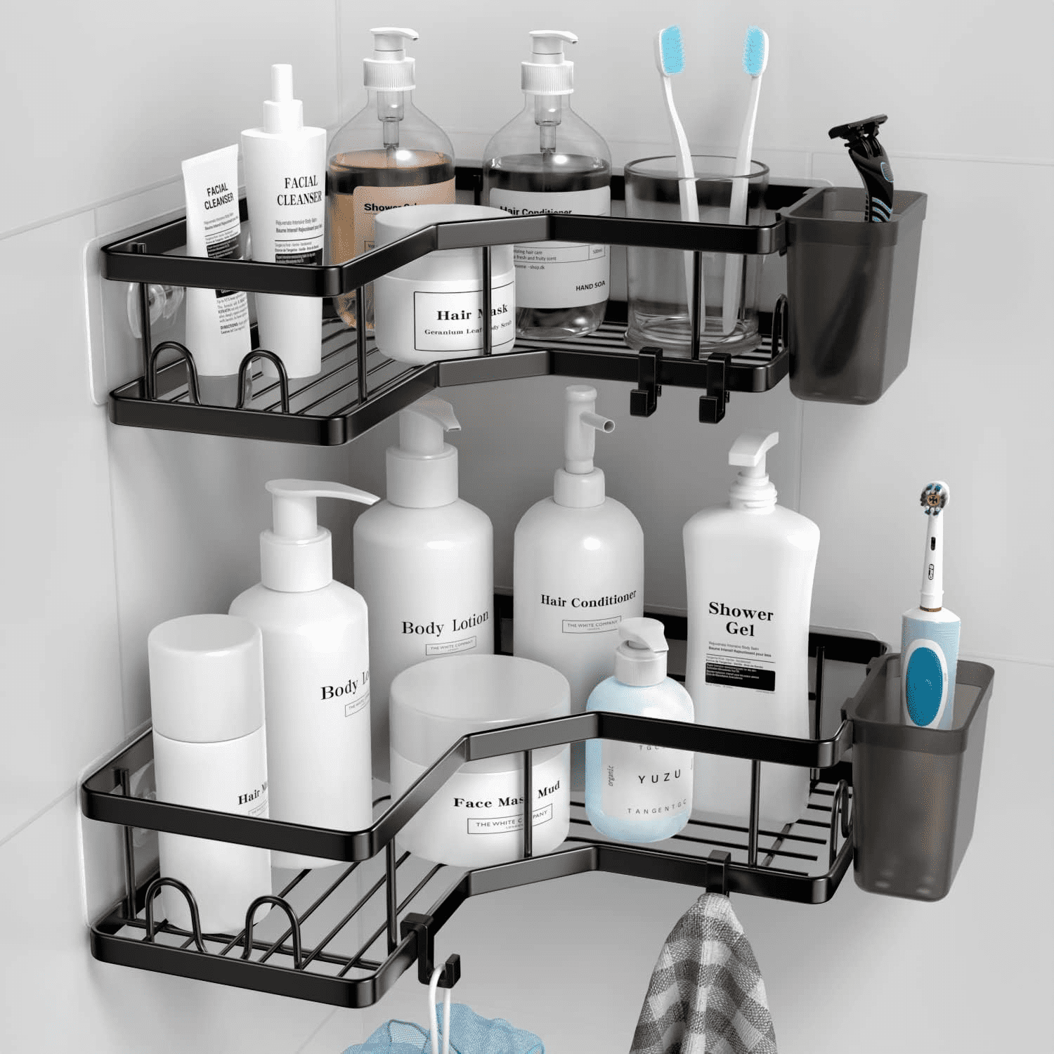 White Stainless Steel 2-Pack Corner Shower Caddy with Toothpaste Holder