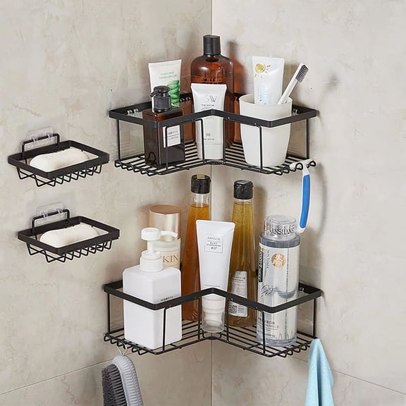 Corner Shower Caddy,4-Pack Adhesive Shower Organizer,Shower Shelves for Inside Shower Adhesive Rust Proof Shower shelves,Shower Storage Basket Rack Shampoo Holder Organizer Shower Accessories