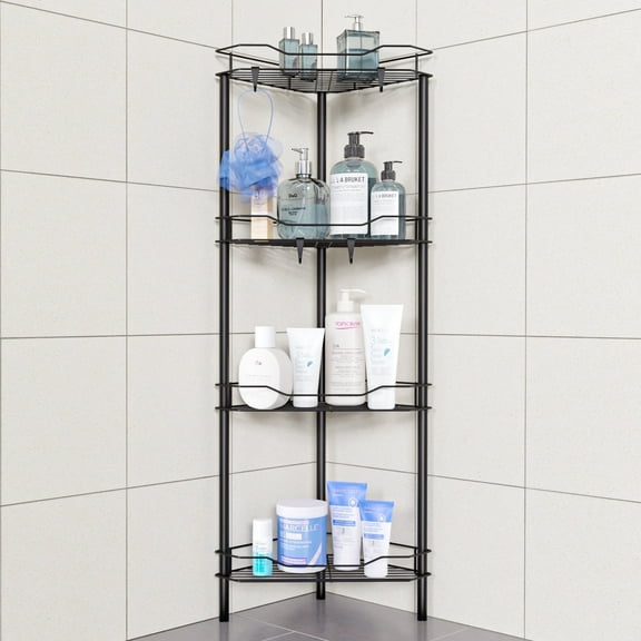 TINANA Corner Shower Caddy: 4 Tier Corner Shelf Organizer, Floor Standing Shower Caddy for Bathroom, Rest Room, Black