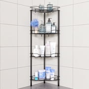 TINANA 4-Tier Corner Shower Caddy, Stainless Steel Freestanding Corner Shelf Organizer with Drainage Shelves Hooks for Bathroom, Rest Room, Black