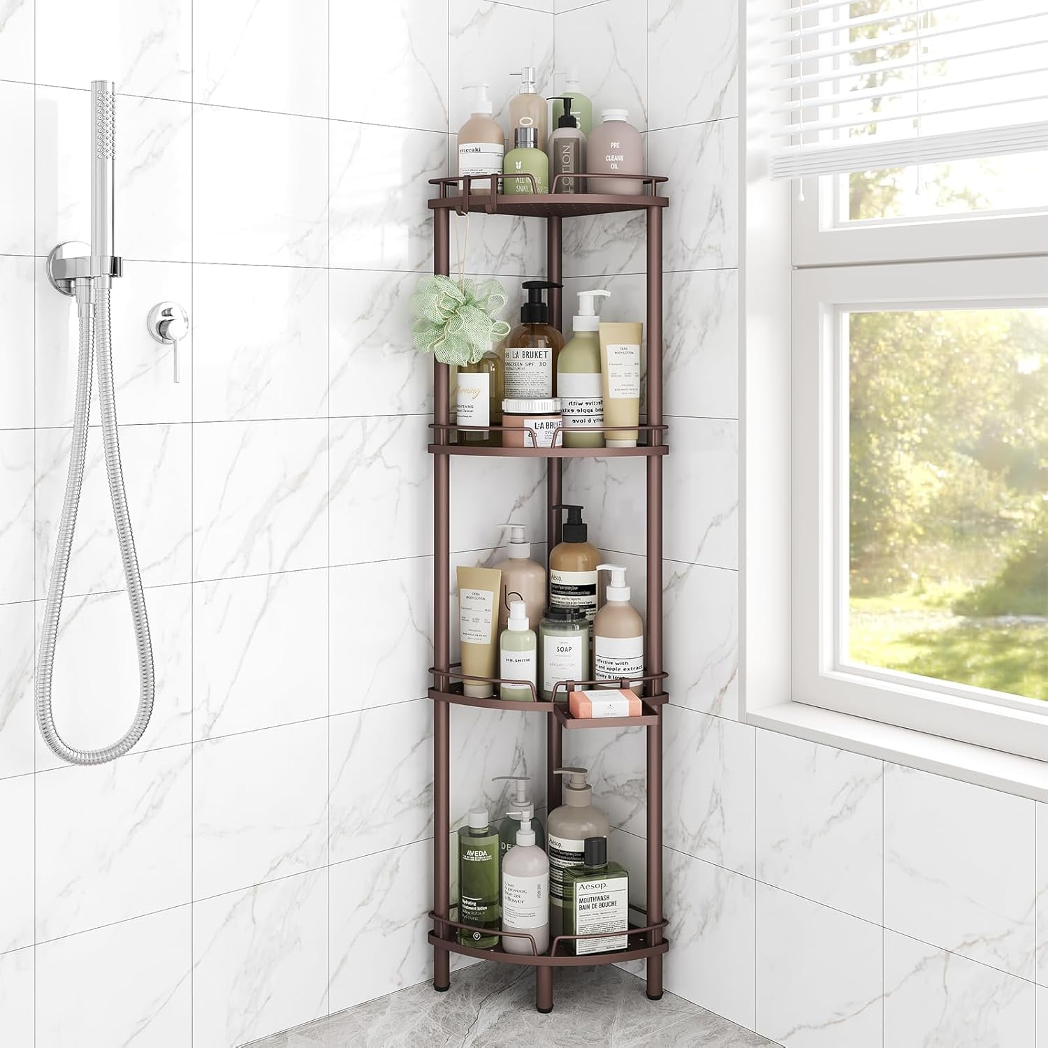 Corner Shower Caddy 4-Tier Metal Bathroom Organizer with Soap Holder ...
