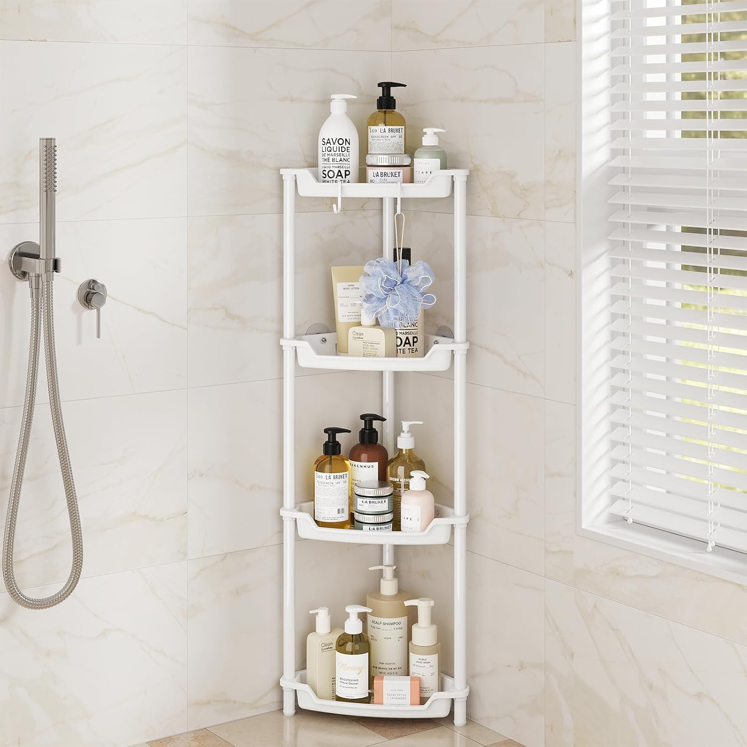 Corner Shower Caddy, 4 Tier Rustproof Floor Standing Shower Organizer ...