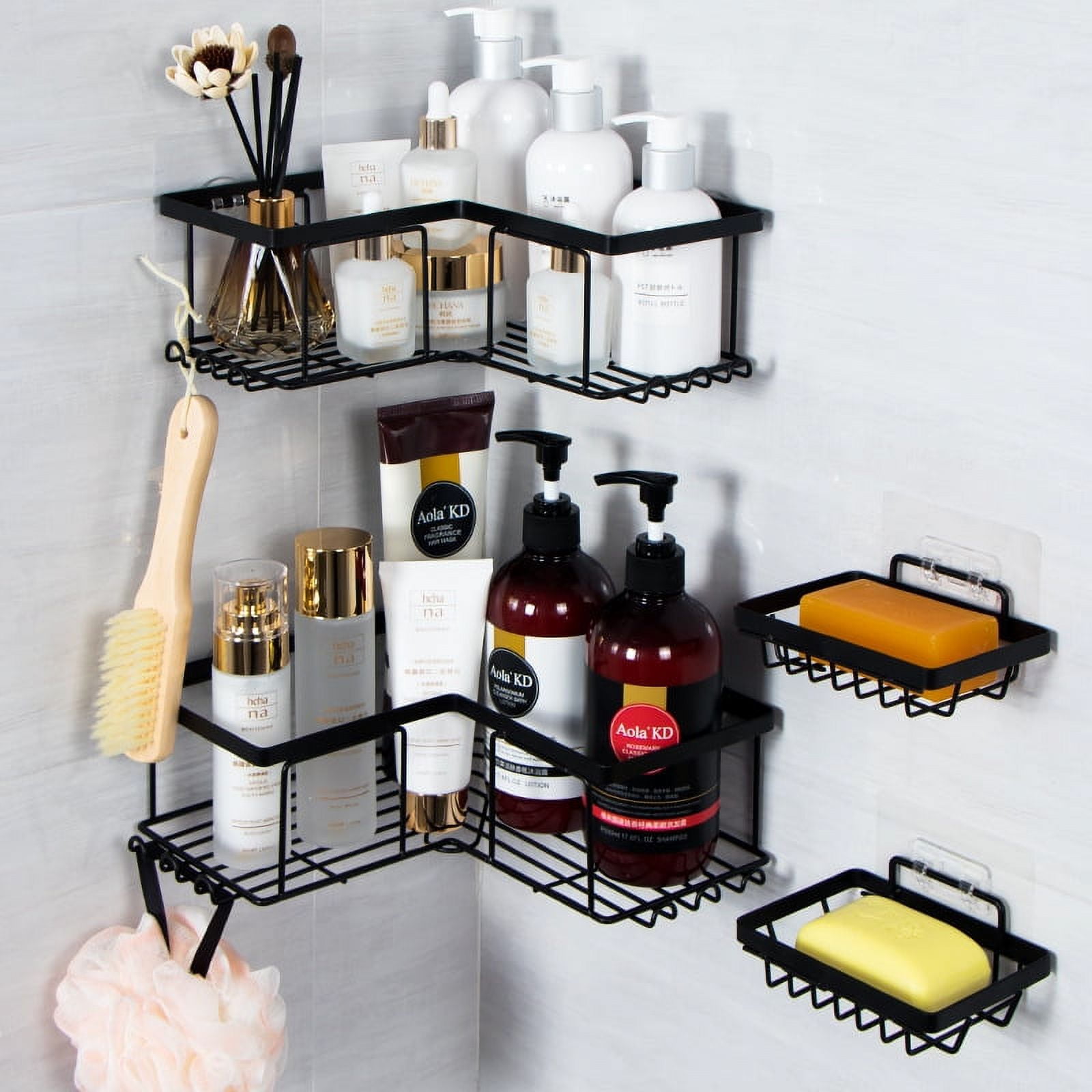 Bathroom Shelf Shower Shampoo Holder Gray Aluminum Storage Cosmetic Basket  Wall Self-adhesive Organizer Rack Household Accessory