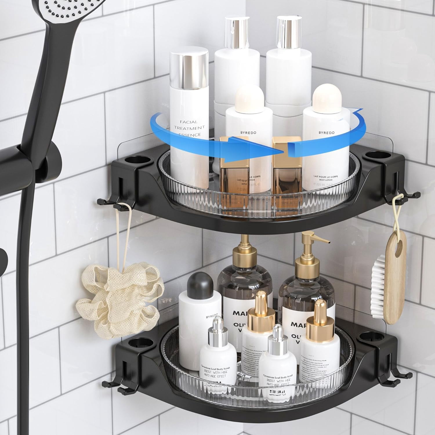 Corner Shower Caddy, Bathroom Wall 360° Rotating Shower Rack Adhesive ...