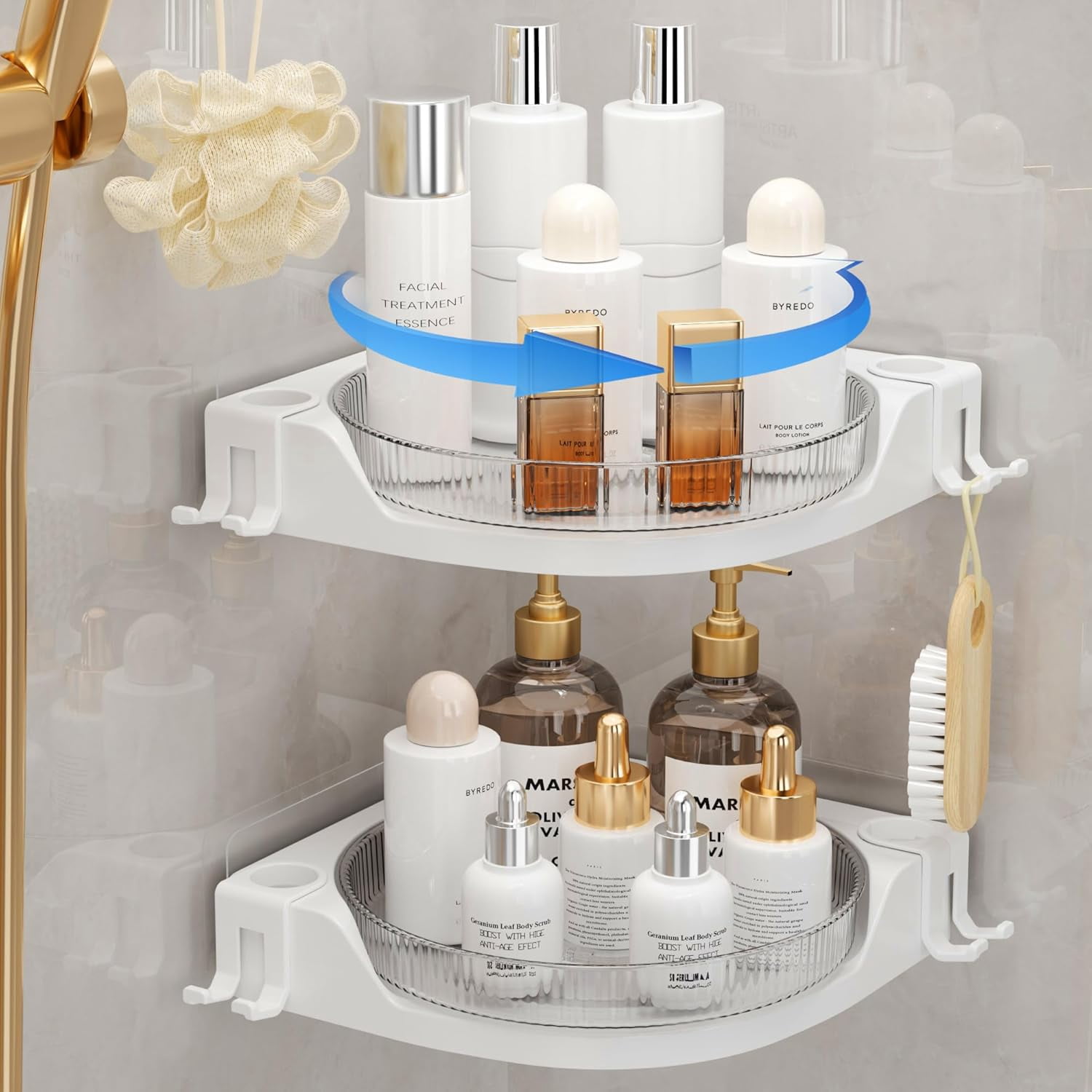 Shower Rack Rotater Corner Shower Caddy, Bathroom Wall 360° Rotating Shower Rack Adhesive ...