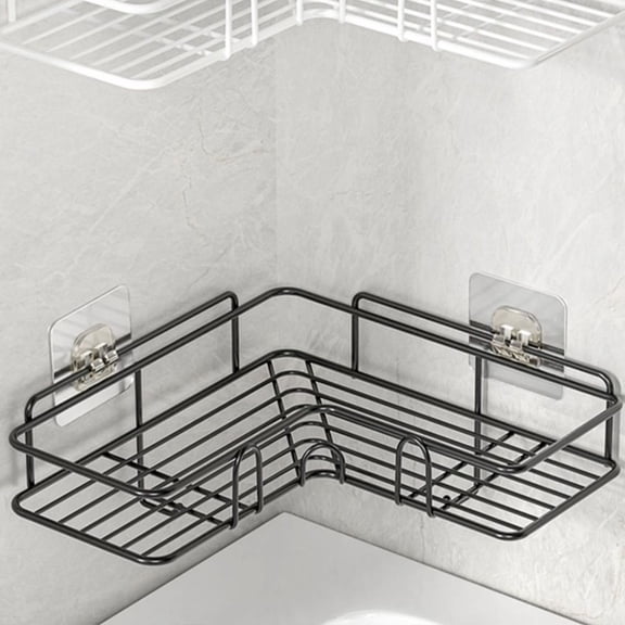 Corner Shower Caddy, No Drill Wall Mounted Bathroom Storage Organizer, L-Shaped Metal Wire Basket for Toiletries, Rustproof Black Shelf for Bathroom, Kitchen