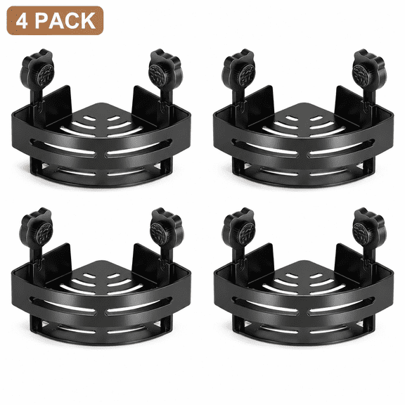 Corner Shower Caddy: Quick Installation 4pack Rustproof Bathroom Organizer Shelves for Bathtub Shampoo Storage - Adjustable Floor Standing Bath Rack Holder - Black 4 Pack