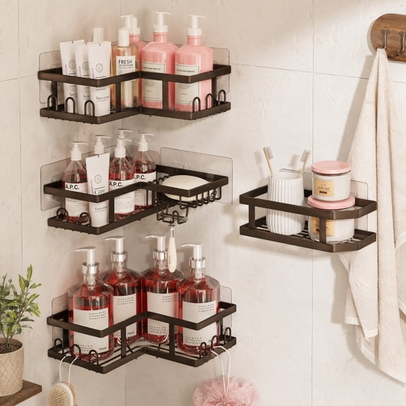 Corner Shower Caddy, Rust-Proof Space-Saving Bathroom Organizer, Easy to Install, Copper
