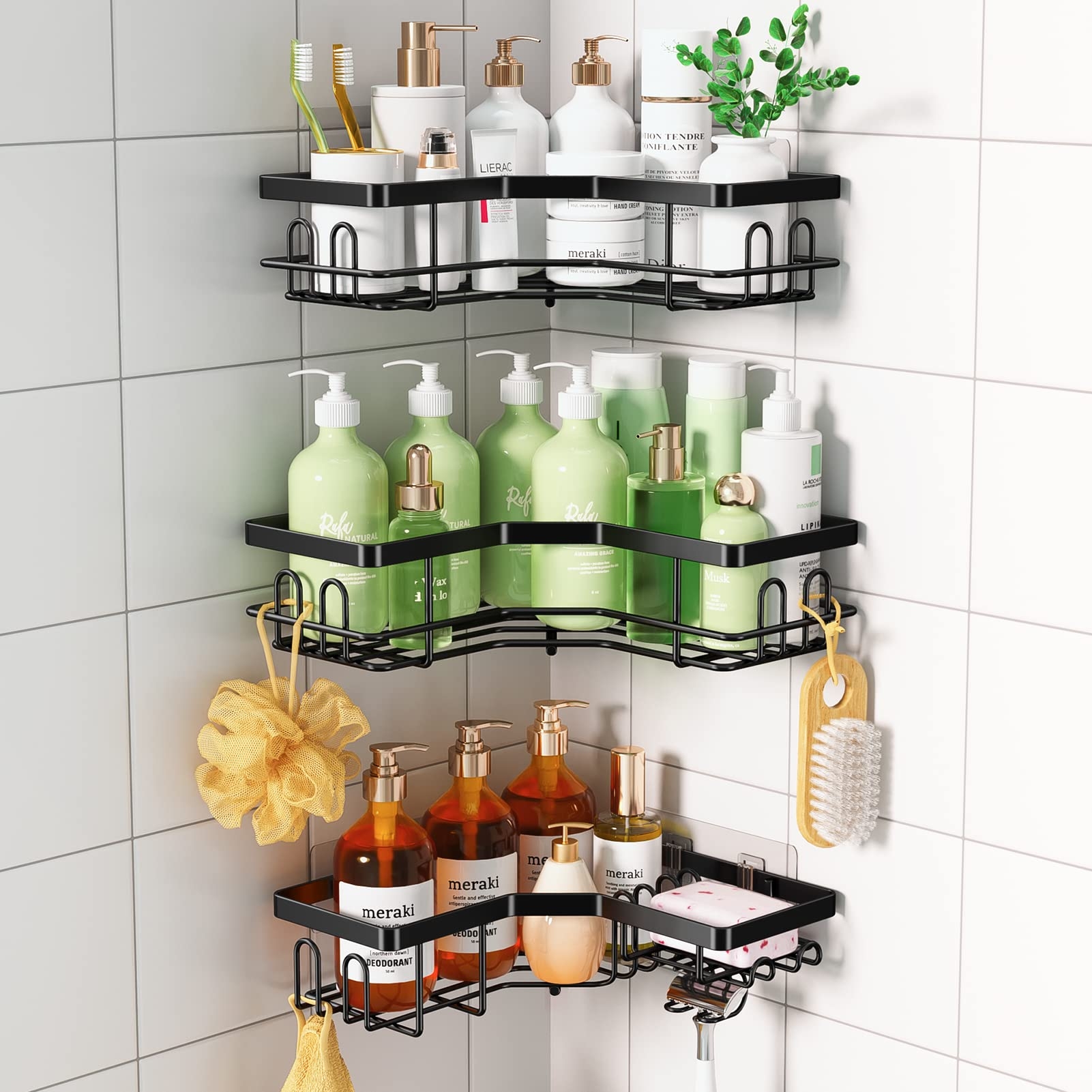 HapiRm Adhesive Shower Caddy Shower Organizer Shelf Build in Shampoo