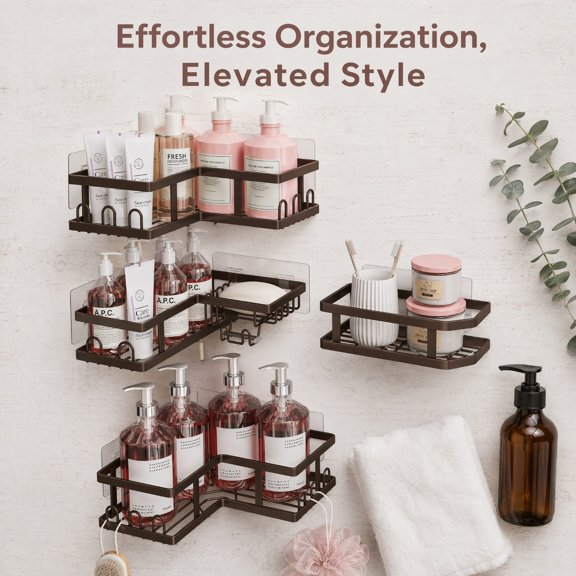 Corner Shower Caddy, Space-Saving Bathroom Organizer, Easy to Install, Copper