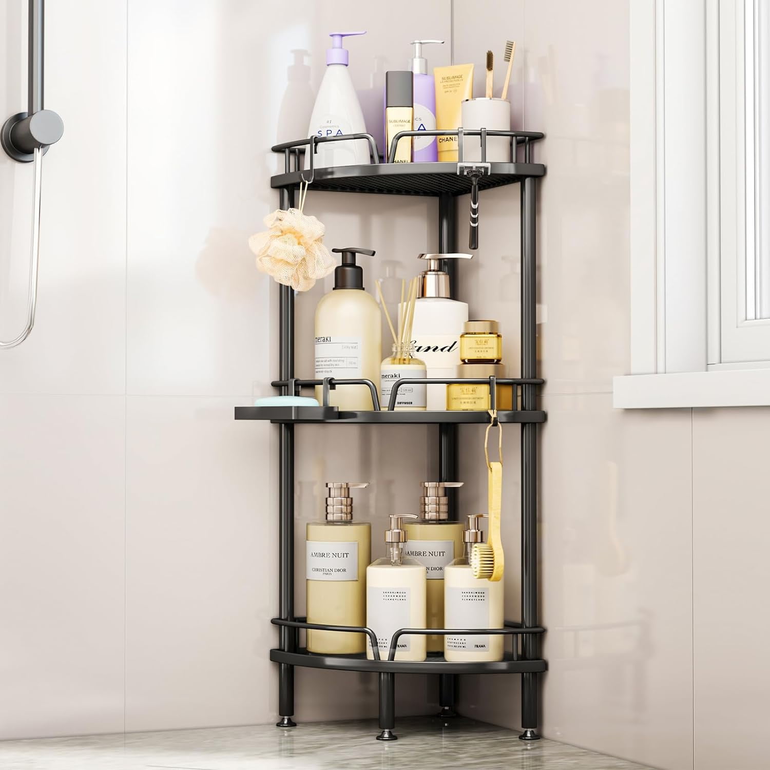 Corner Shower Caddy Stand - 3 Tier Shower Organizer with Soap Holder ...