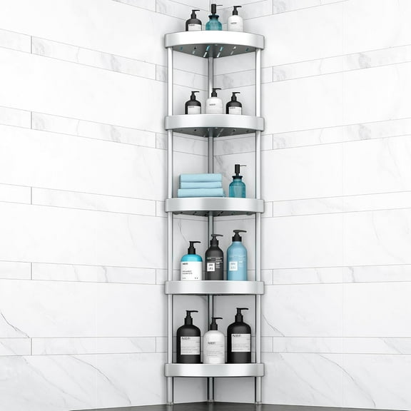 Corner Shower Caddy Stand, 5 Tier Rustproof Standing Shower Organizer, Anodized Aluminum