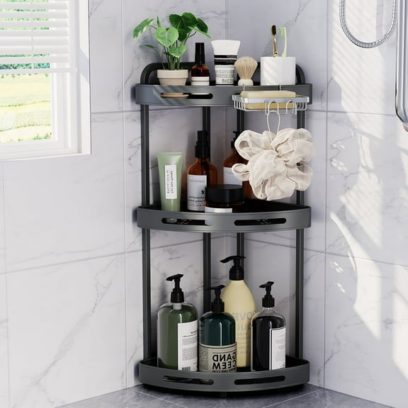 Corner Shower Caddy Standing - 3 Tier Acrylic Shower Organizer with Soap Holder, Aluminium Corner Shelf Standing for Bathroom