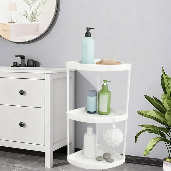 Corner Shower Caddy Standing - 3 Tier Rustproof Plastic Shower Caddy, Floor Corner Shelf, Free Standing Rack Storage Stands for Bathroom for Toiletries