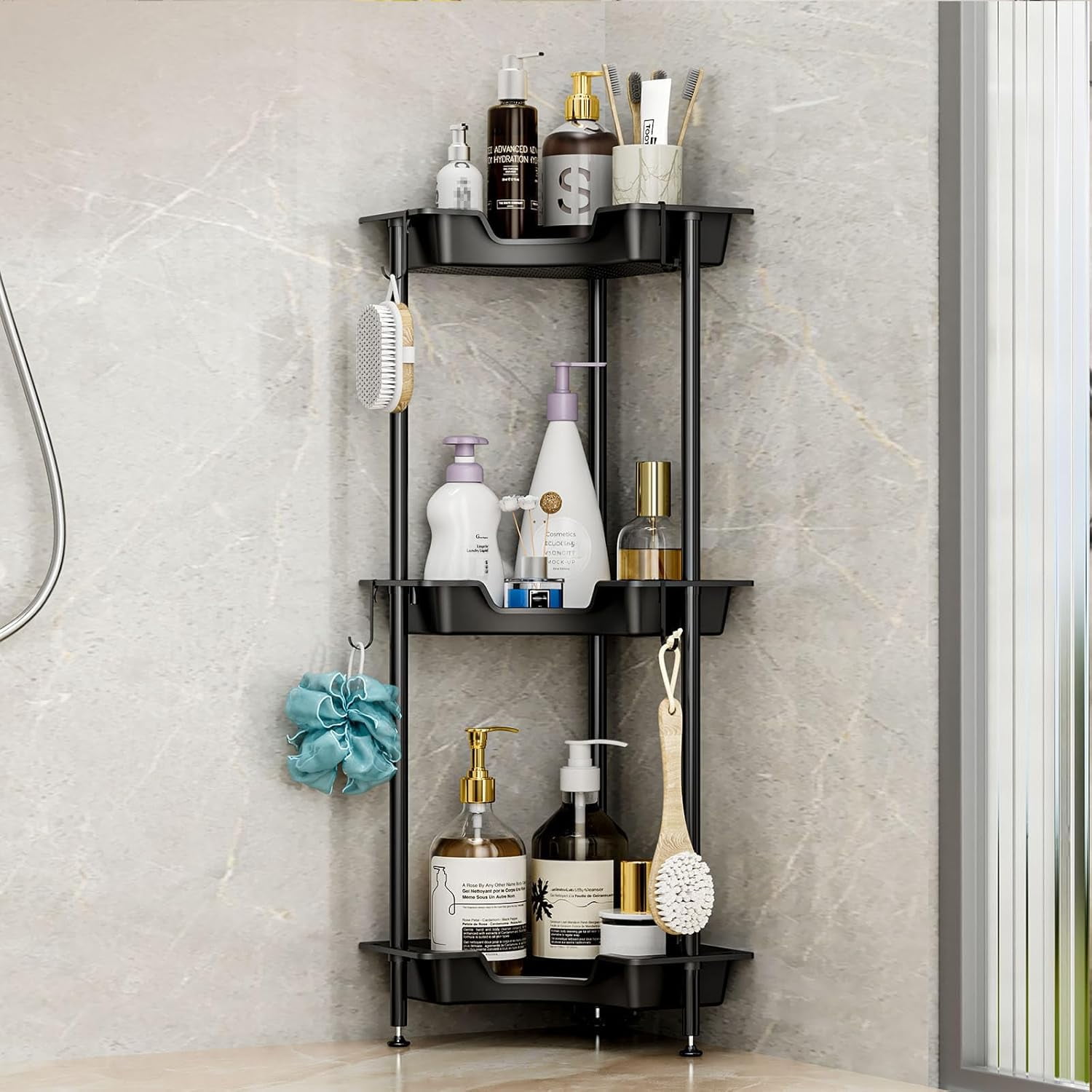 Corner Shower Caddy Standing - 3 Tier Rustproof Plastic Shower Caddy ...