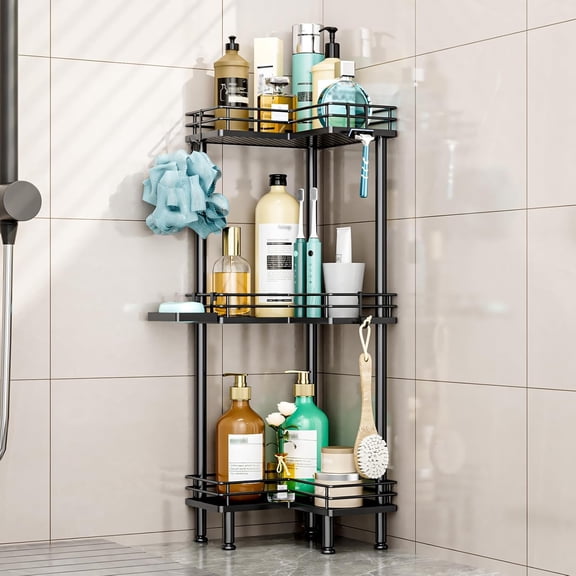Corner Shower Caddy Standing - 3 Tier Shower Organizer Corner with Soap Holder, Rustproof Bathroom Standing