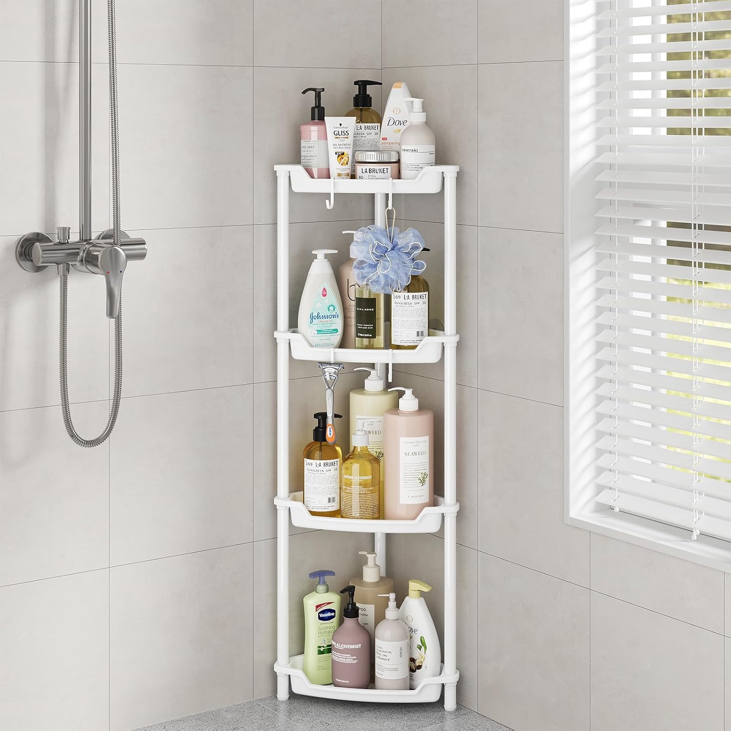 Corner Shower Caddy Standing, 4 Tier Floor Standing Shower Organizer ...