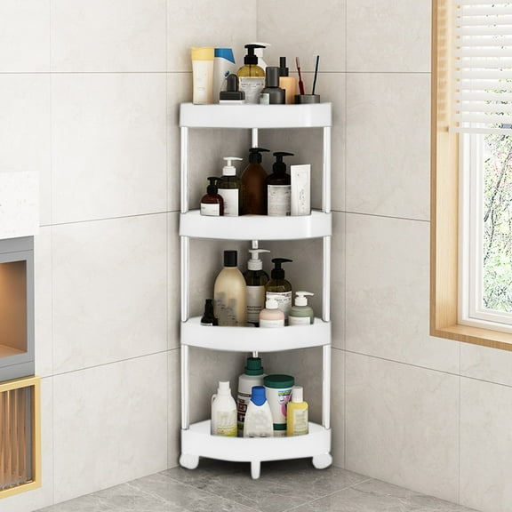 Corner Shower Caddy Standing,4 Tier Rustproof Metal Shower Organizer,Floor Shower Corner Shelf Rack Storage Stands With Detachable Rolling Wheels And Drainage Holes for Bathroom(White)